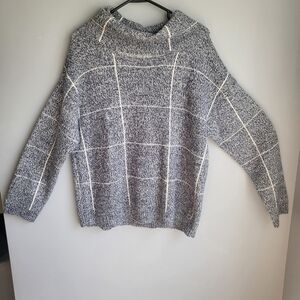 Zoe + Phoebe windowpane plaid cowl neck sweater